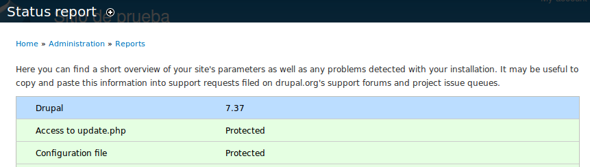 Informe de estado de Drupal