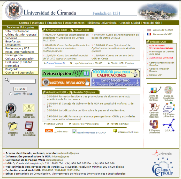 Web de la UGR en 2004
