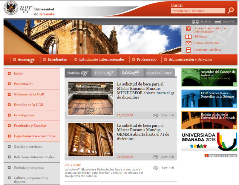 Web de la UGR en 2009